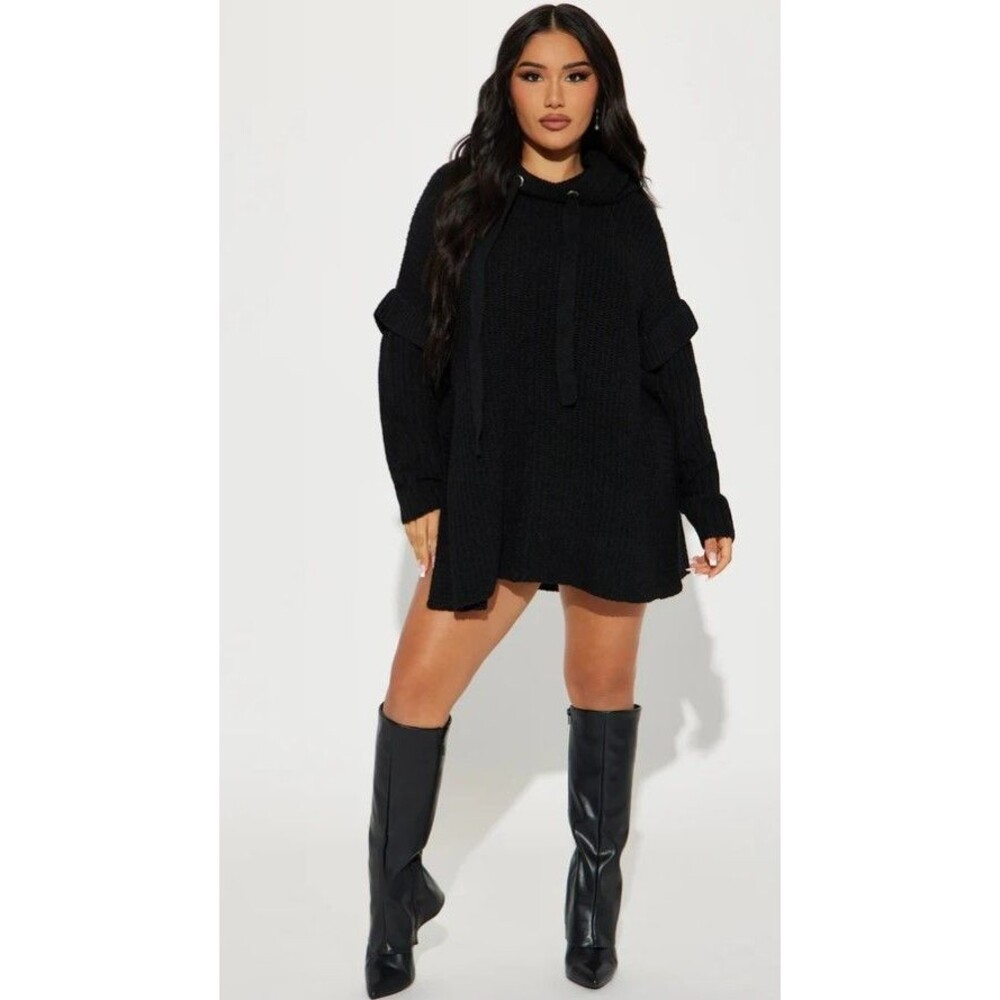 Fashion Nova Comfy and Chill Hooded Sweater Black Knit Oversized Womens Size 3XL